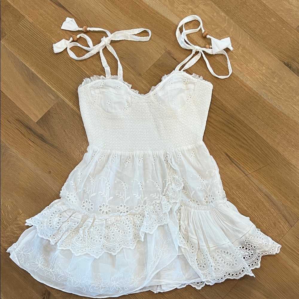 LoveShackFancy Olani Smocked White Mini Dress